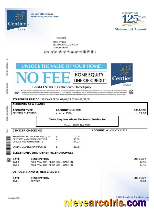 USA Indiana Centier bank word pdf